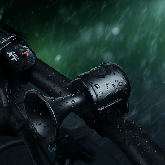 ClaxonX IPX4, Bocina para bicicleta de carretera y/o montaña, resistente al agua, batería CR2032. 120 dB.